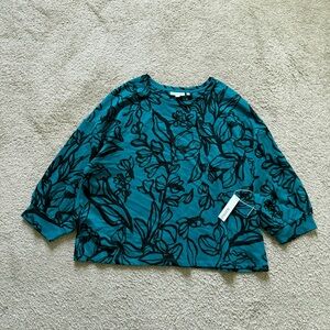 NWT ~ Chico's Zenergy ~ Teal Garden Blouson Sweatshirt ~ Comfy ~ Size 3 (XL)